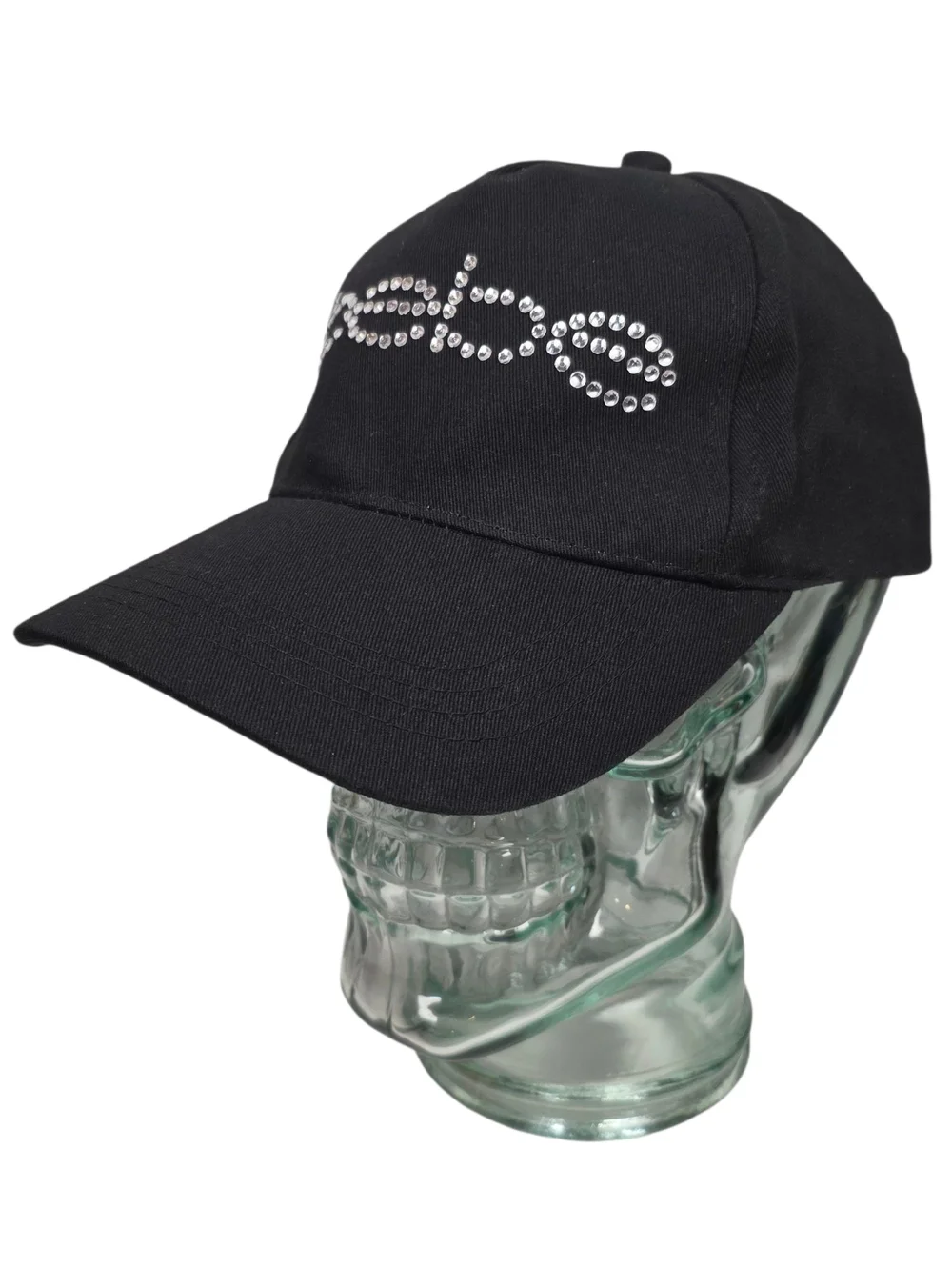 Bebe Black Baseball Cap Hat Rhinestone Crystal Logo Spellout Adjustable Y2K